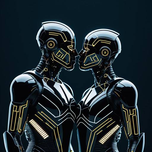 Kissing Half-Human Half-Robot Figures