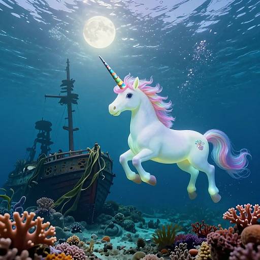 Luminous Unicorn Under Moonlit Reef
