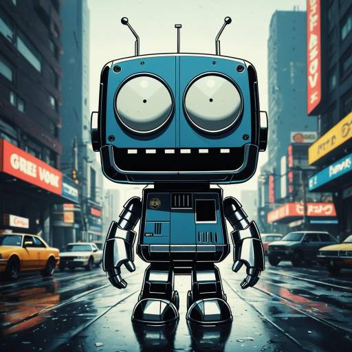 Cartoon Robot in Urban Street