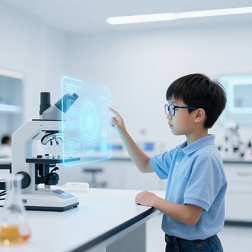 Boy with Holographic AI in Lab