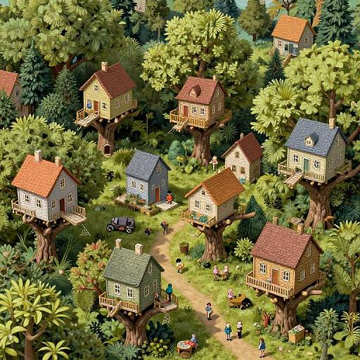 Aerial View of Tiny Village on Branches