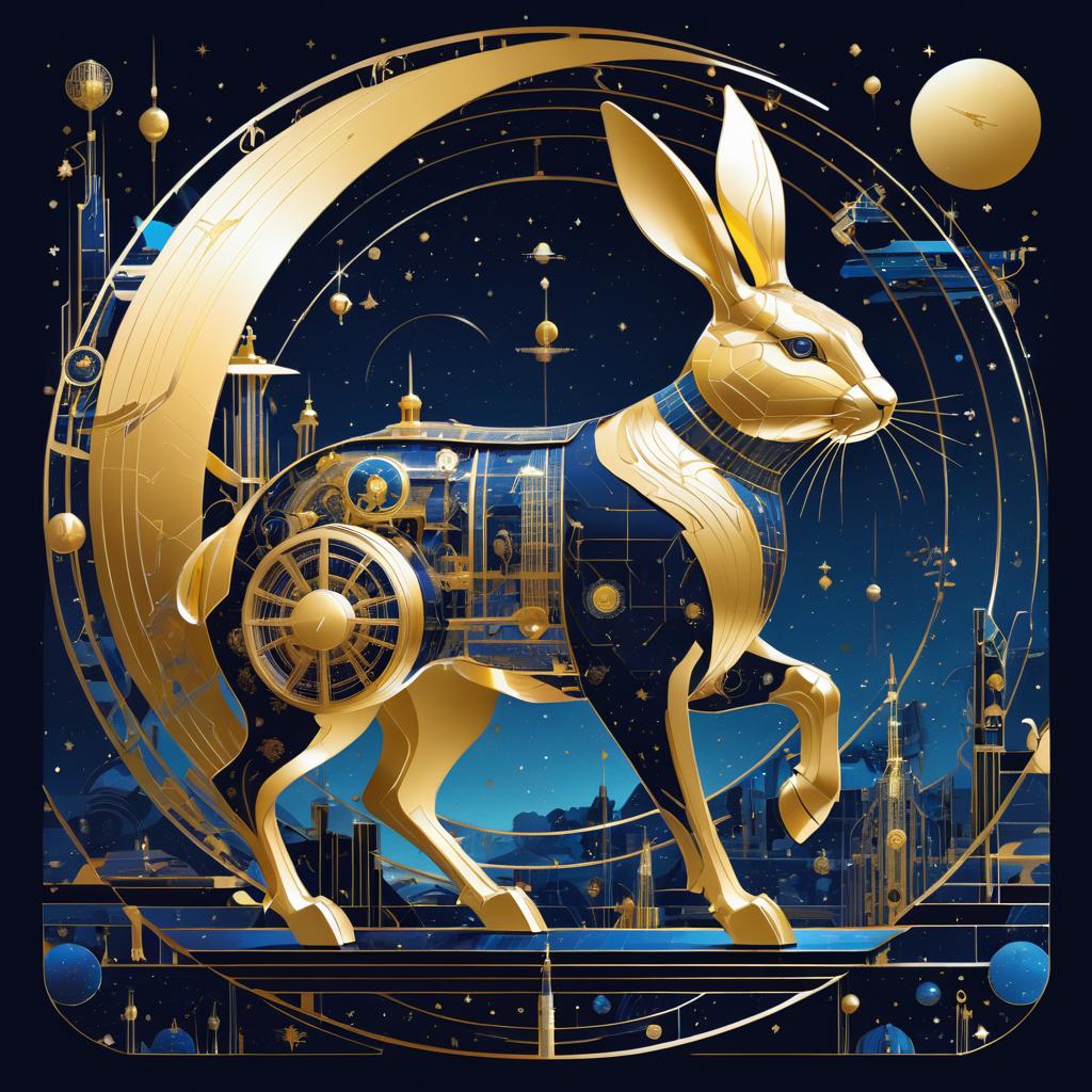 Futuristic Mechanical Rabbit in Night Sky