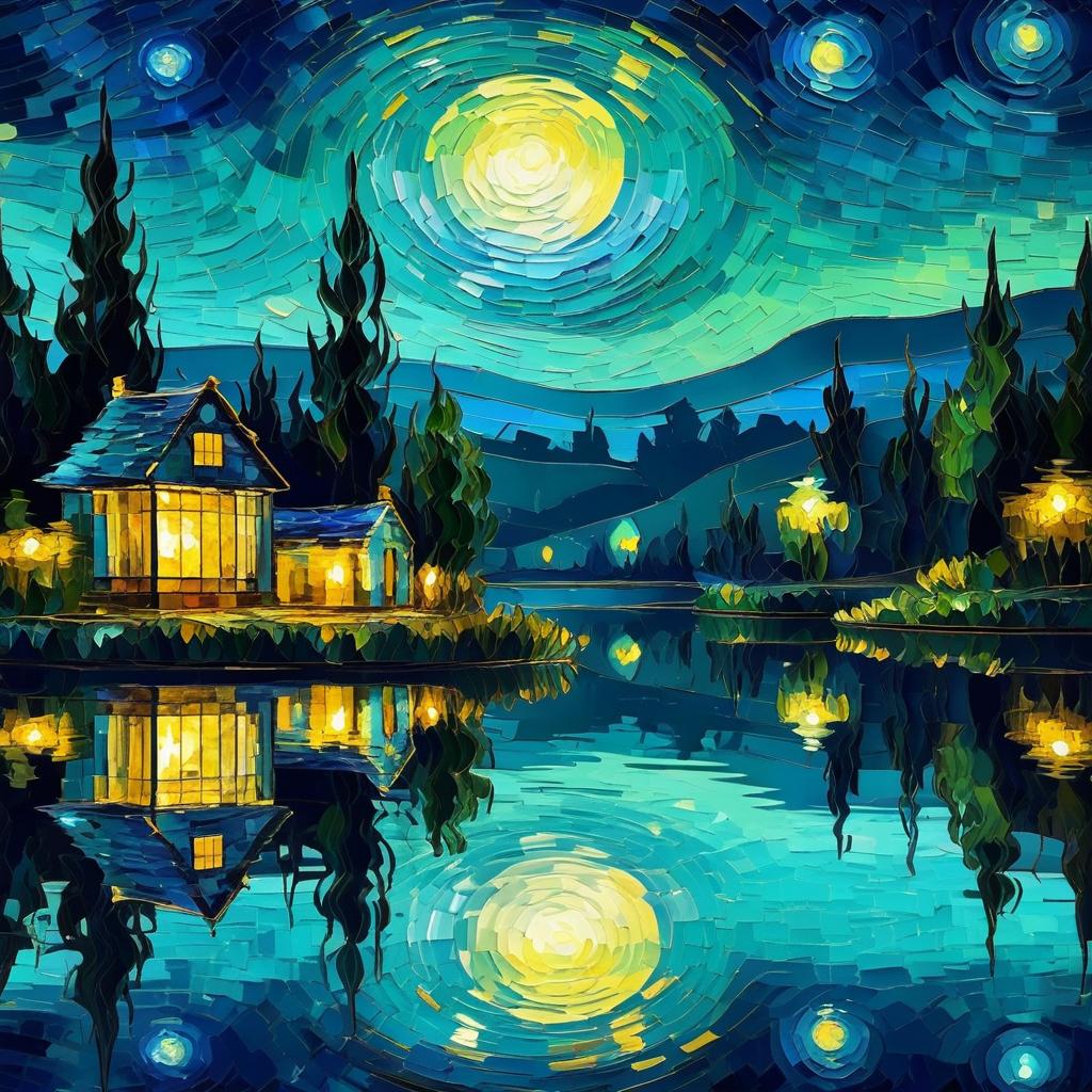 Moonlit Lake in Van Gogh Style