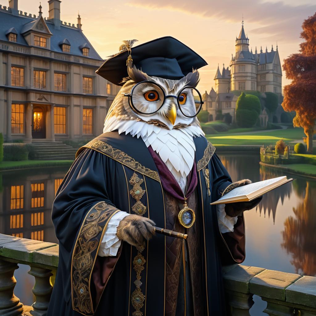 Elegant Scholar Owl in 1800s Scene