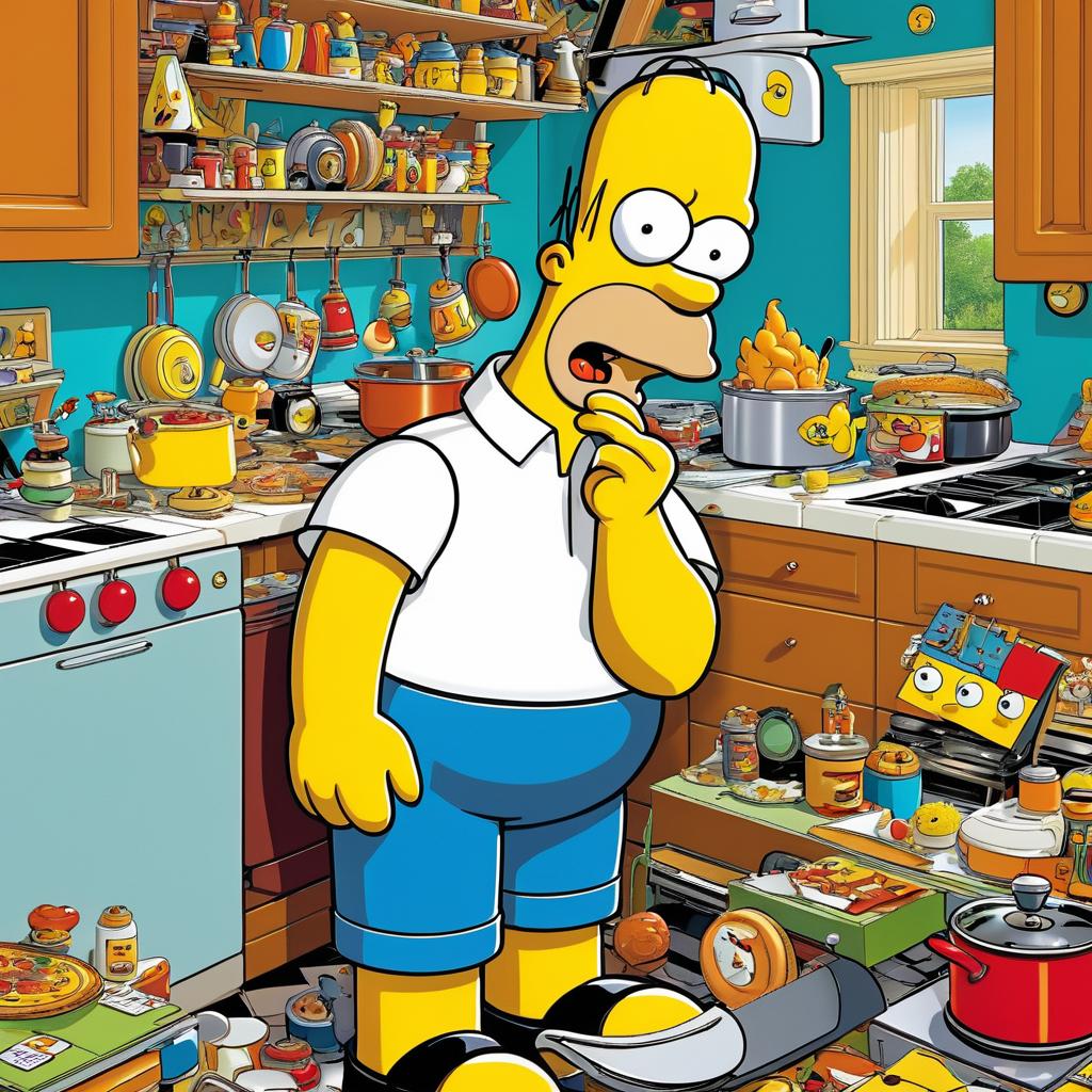 Homer Simpson's Comical Confusion in Kitchen