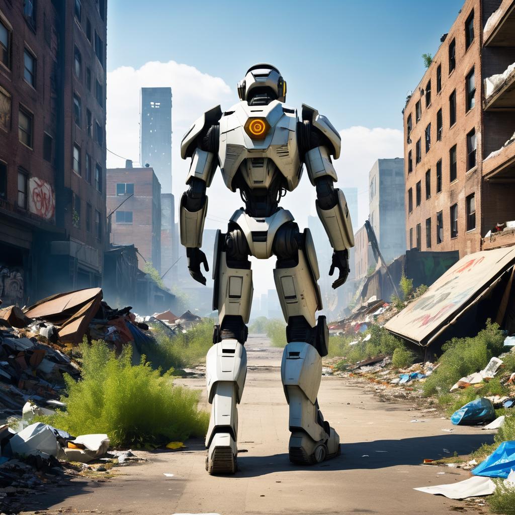 Cyborg in a Desolate Urban Wasteland