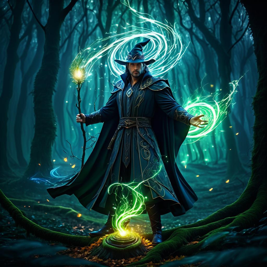 Sorcerer Amidst Mystic Forest Energy