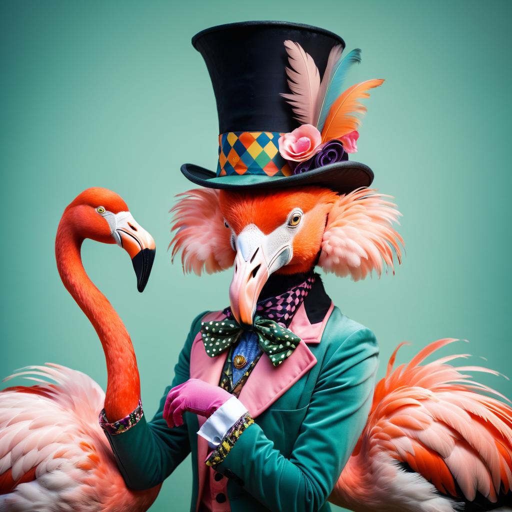 Whimsical Flamingo as Mad Hatter