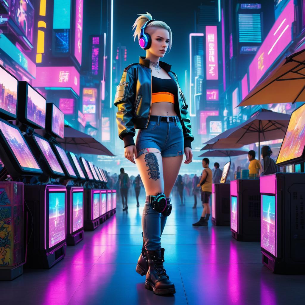 Futuristic Android 18 in Cyberpunk Market