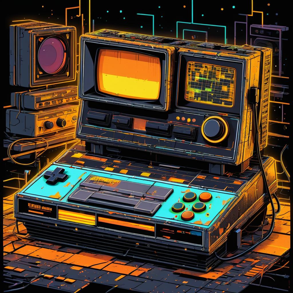 Glitchy Retro Console with Vibrant Lights