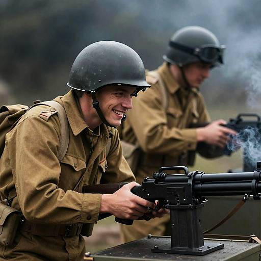 World War II Soldiers Operating Machine Gun