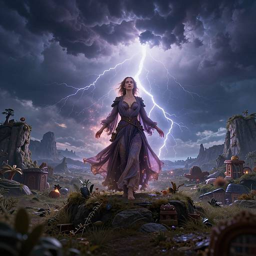 Surreal Stormcaller in Whimsical Landscape