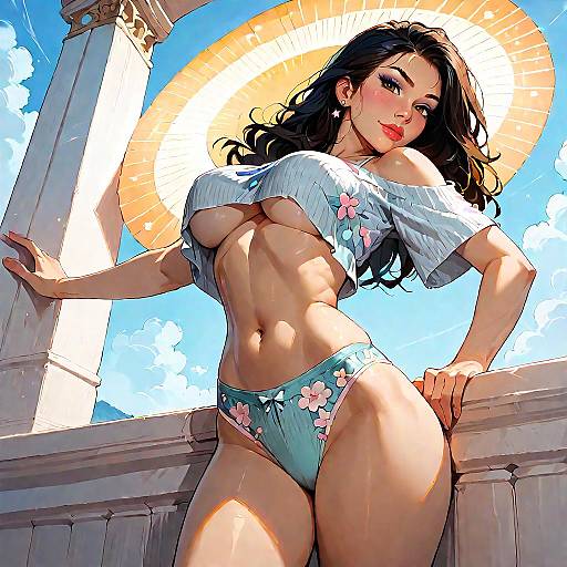 Confident Woman on Mediterranean Terrace