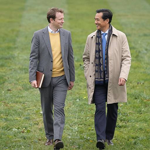 Two Men Walking on Green Grass