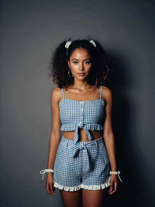 Woman in Blue and White Gingham Summer Outfit