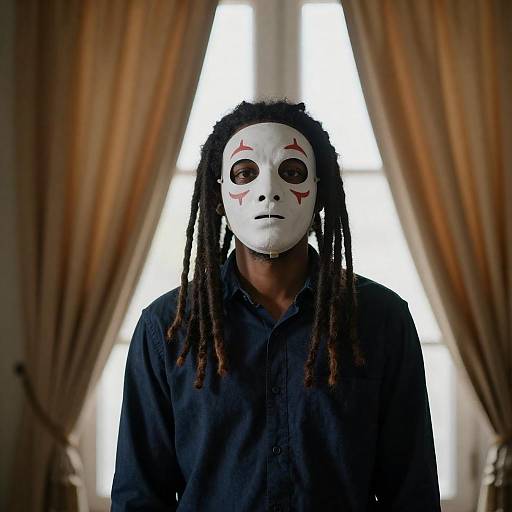 Mysterious Portrait with Dreadlocks and Mask