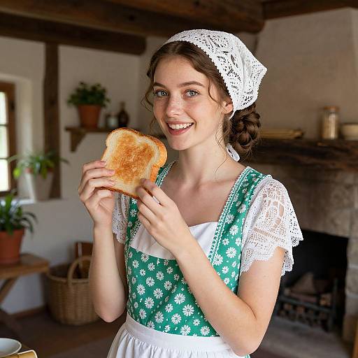 Cheerful Woman in Rustic Kitchen