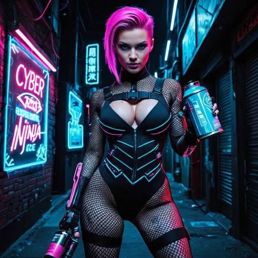 Cyberpunk Ninja Woman in Neon Alley