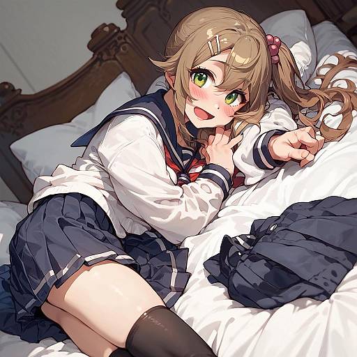 Anime Girl in School Uniform Indoors