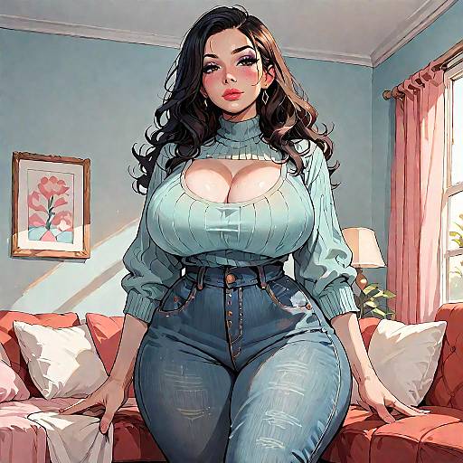 Curvy Woman in Sweater and Jeans