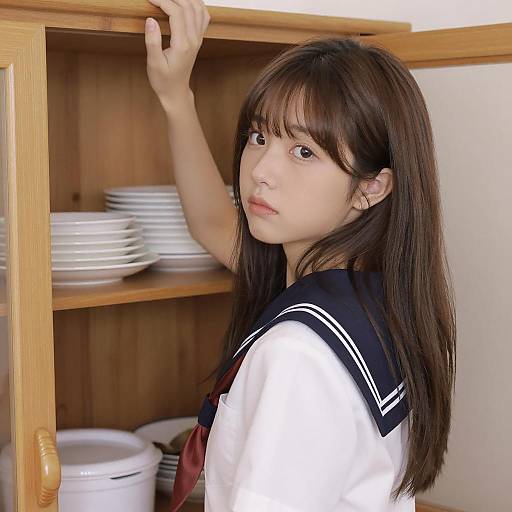 Sailor Style: Asian Girl Reaching Up