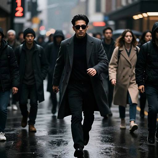 Cinematic Man Running in Rainy City