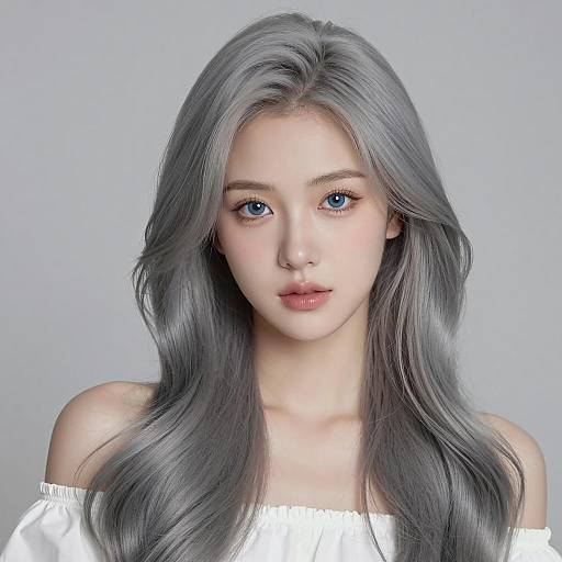 Young Woman with Silver-Gray Hair