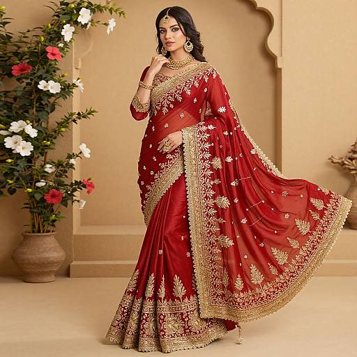 Vibrant Crimson Pakistani Saree