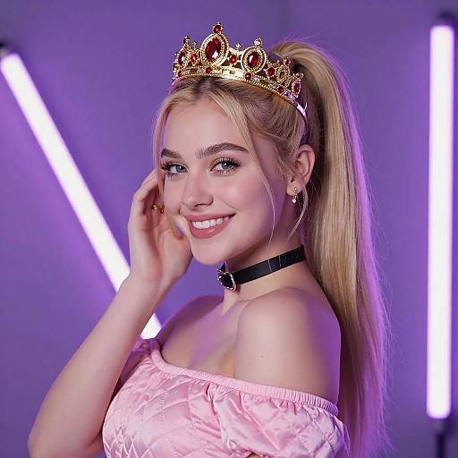 Neon Lit Blonde Woman with Crown