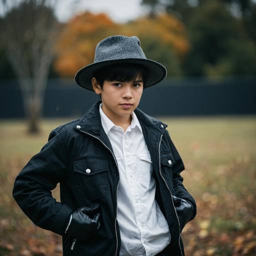 Boy in Black Jacket and Gray Hat Outdoors