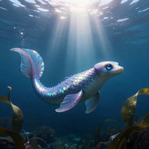 Moonlit Kelp Forest Sea-Serpent Scene