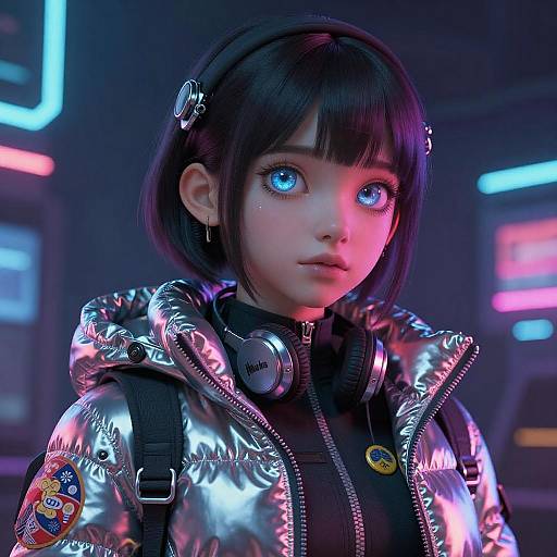 Futuristic Portrait of Neon Operator Girl