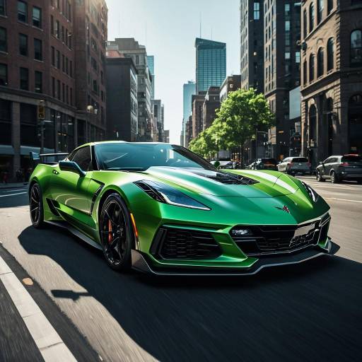 Green C8 Corvette ZR1 Sports Car in City