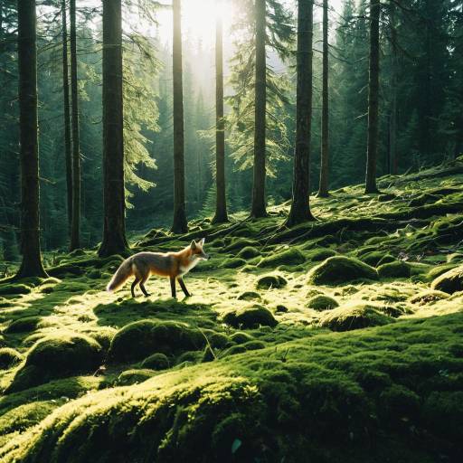Fox in Mossy Spruce Forest