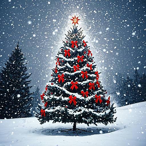 Festive Christmas Tree in Snowstorm