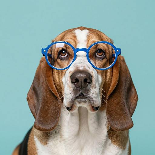 Basset Hound Wearing Blue Glasses
