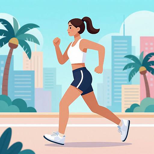 Young Woman Jogging in Vibrant City