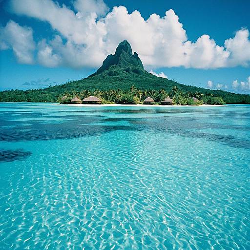 Tropical Lagoon with Mountain in Bora Bora