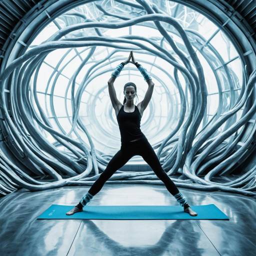 Ethereal Yoga Pose in Futuristic Room