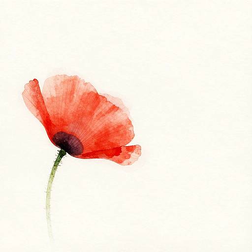 Digital Watercolor Red Poppy Illustration