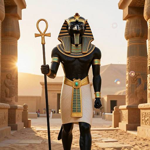 Raven Egyptian God in Mystical Desert