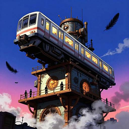 Cyberpunk Anime Gigantic Train Departure