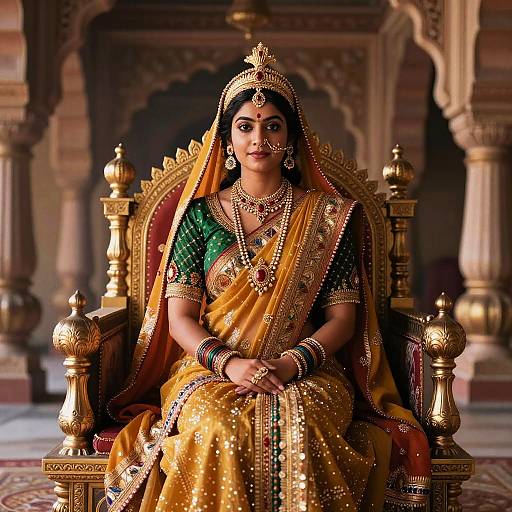 Regal Ahilyabai on Ornate Throne