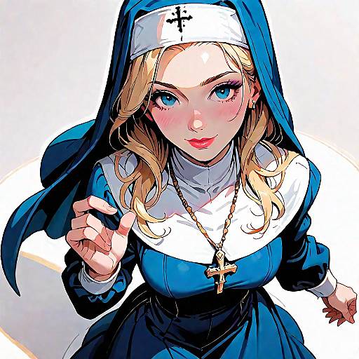Emiliana Blonde Nun in Blue Dress