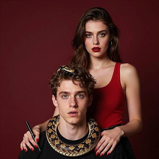 Surprised Duo with Captivating Snake