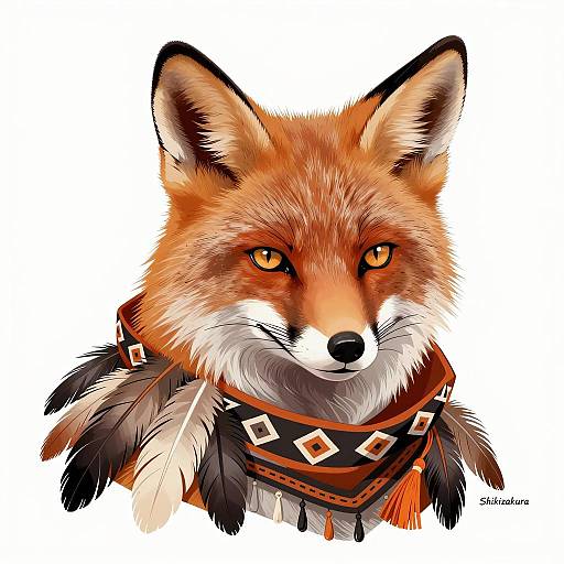 Detailed Fox Head with Feathered Scarf