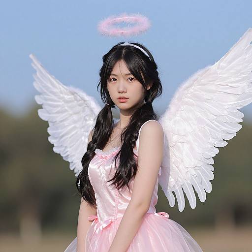 Realistic Angel Girl in Pink Costume