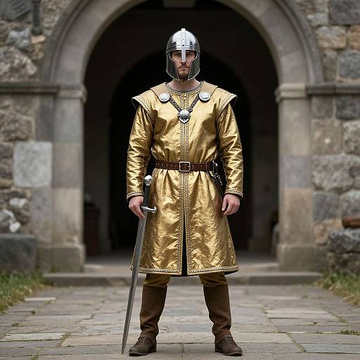 Modern Viking Warrior in Gold Armor