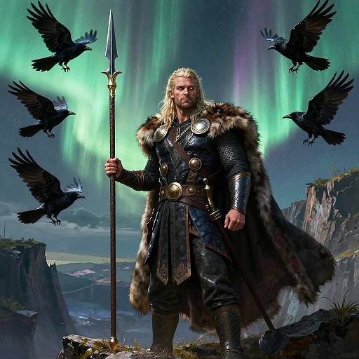 Realistic Odin Under Aurora Borealis