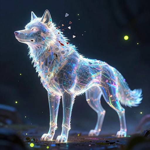 Holographic Cyberpunk Wolf Illustration